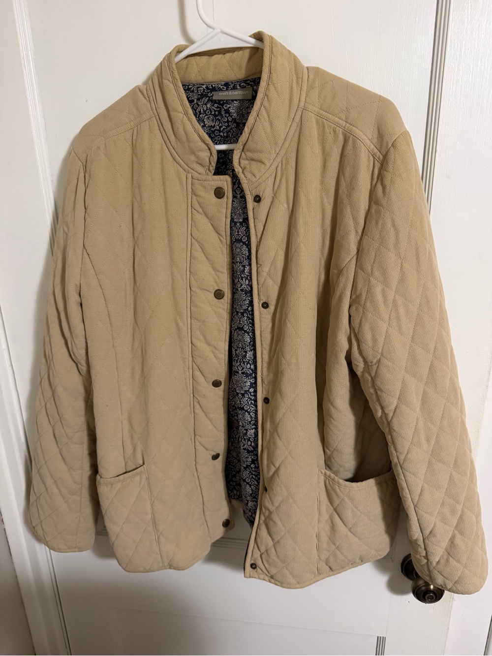 Croft & Barrow Tan Quilted Corduroy Jacket Floral Lining Size L
